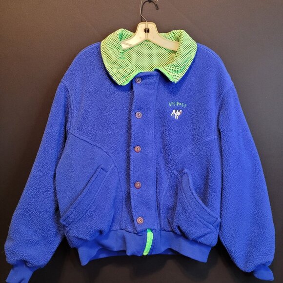 Retro Big Dogs Reversible Fleece Puffer Coat Neon Lime Green Polka Dot Dk Blue - Picture 2 of 16